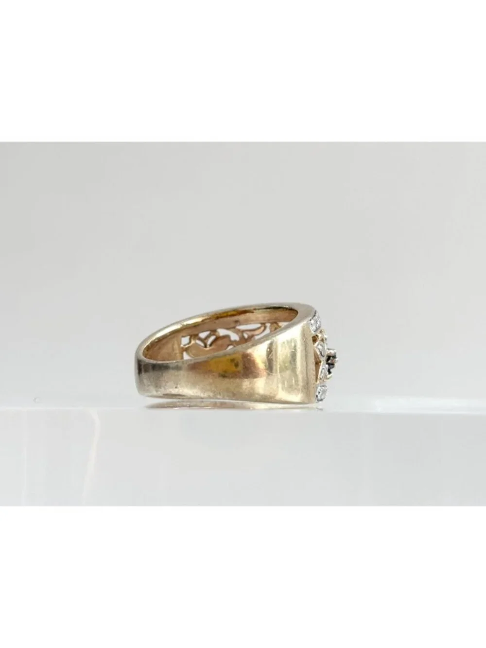 Butterfly Gold Overlay Garnet & Onyx Sterling Silver 925 Vintage Ring sz 8
